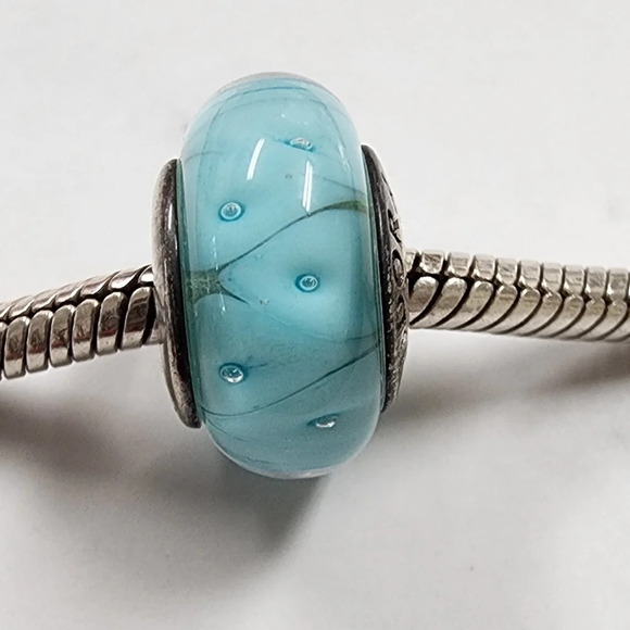 Pandora Blue Looking Glass Murano Charm Sterling Silver Authentic - Picture 2 of 7